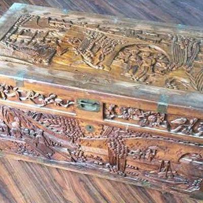 KHT021 Beautiful Carved Wood Chest