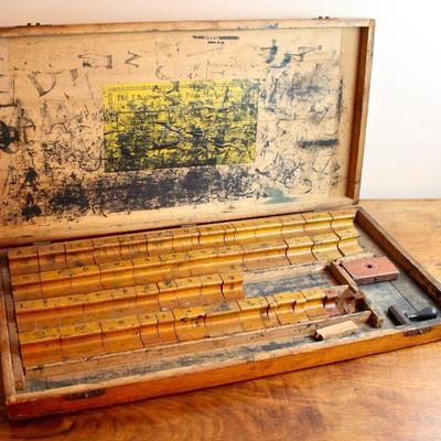 stamp set in wood box