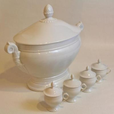 ceramic soup tureen and pots de creme cups