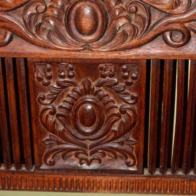 detail, hand carved back of Spanish Colonial style bench