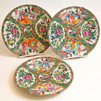 set of 6 vintage famille rose hand painted plates