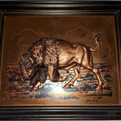 Vintage Copper Art 
Bison by John Louw