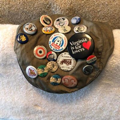 Old hat with campaign buttons.