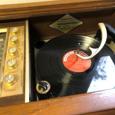 old console record player and radio