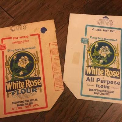 Set of Vintage White Rose Flour Bags