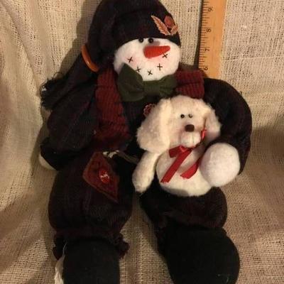 Stuffed Snowman with Puppy