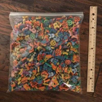 Large ziplock bag of mini erasers
