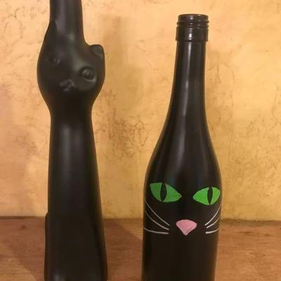 Set of 2 black cat bottles
