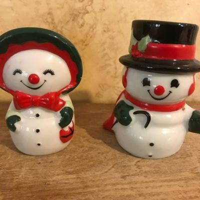 Vintage snowman and woman salt and pepper shakers