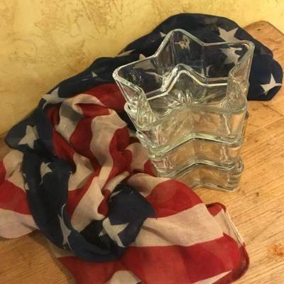 American Flag Scarf and 3 glass star bowl