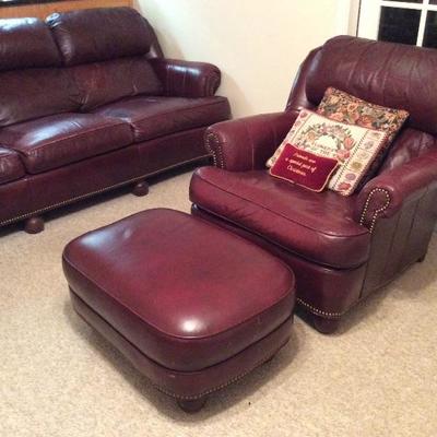 Leather Couch, Chair & Ottoman