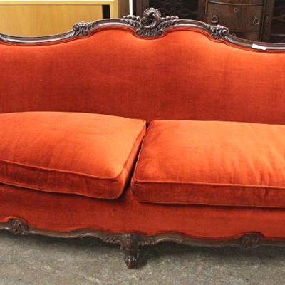  VINTAGE Carved Mahogany Frame Sofa with Like New Upholstery

Located Inside â€“ Auction Estimate $200-$400 