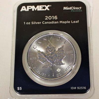  2016 1 Ounce Silver Canadian Maple Leaf Coin

Located Inside â€“ Auction Estimate $50-$100 