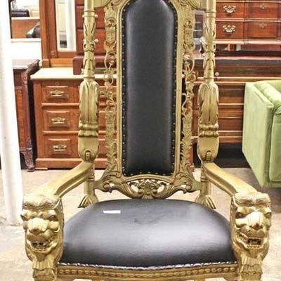 Large High Back Throne Chair with Carved Lions