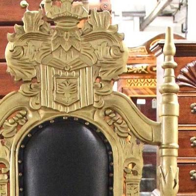Large High Back Throne Chair with Carved Lions