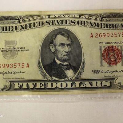 1963 Red Seal $5.00 Bill

Located Inside â€“ Auction Estimate $10-$20 