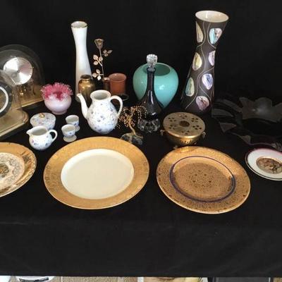 Misc. Plates, Glass, Metal, and Clocks Lot