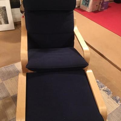 IKEA chair and ottaman.
