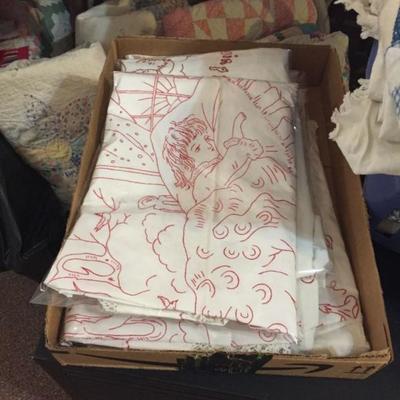 Embroidered linens & Old Handmade Quilts