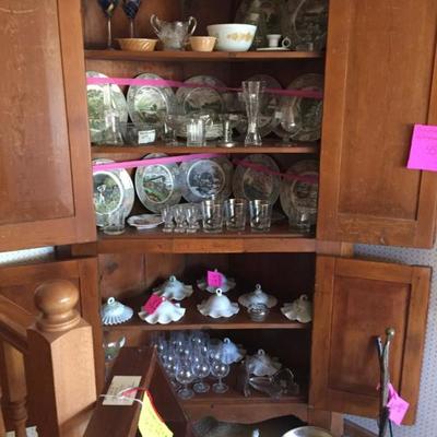 Corner Cabinet, Dishes, Glassware & Fire King Bakeware

