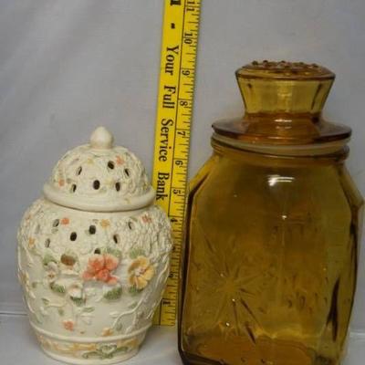 Amber Glass Canister and Pretty Jar