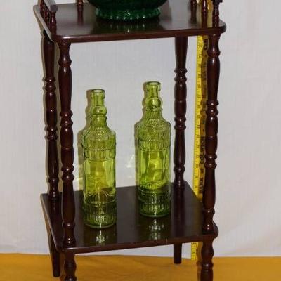 Adorable Wooden Shelf with Vintage Glass Vases