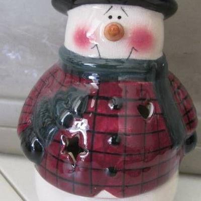 7 Ceramic Snowman with candle in base