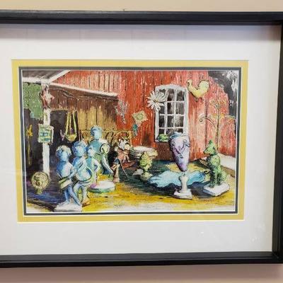 Framed and matted Original - Crayon, Ink, and wate ...