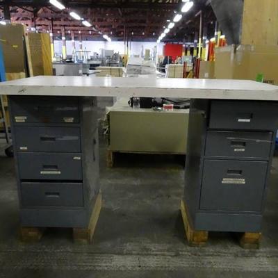 Shop Desk with 2 File Cabinets Each Side