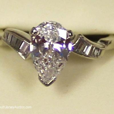 14 Karat White Gold 1ct Diamond Center Stone and more Diamonds in Band Ladies Ring 