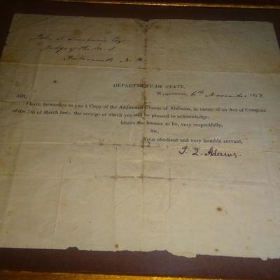 
Signed document by John Quincy Adams, November 6, 1822. 