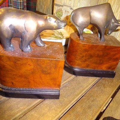 Brass Bear and Bull Book Ends