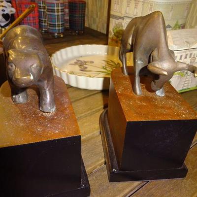 Brass Bear and Bull Book Ends