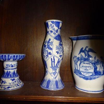 Mottahedeh â€œPeace, Plenty and Independenceâ€ pitcher, and 2 Chinoiserie pieces
