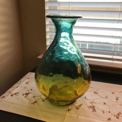 Heavy two-tone glass vase made in Spain. $25