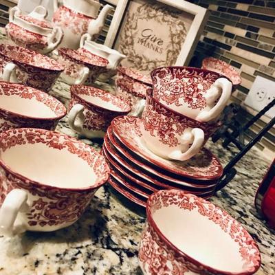 La Cartuja de Sevilla. 28-piece tea set. Out of stock in Replacements.com. Unique item to own. It does have some crackling due to age...