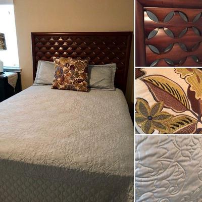 QUEEN wood headboard, mattress, box spring and frame. $300 .... Elegant bed cover + 2 matching shams (includes pillows) @ $40