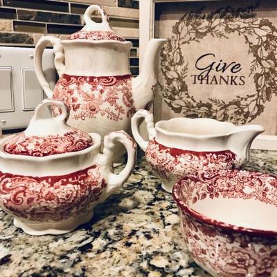 La Cartuja de Sevilla. 28-piece tea set. Out of stock in Replacements.com. Unique item to own. It does have some crackling due to age...