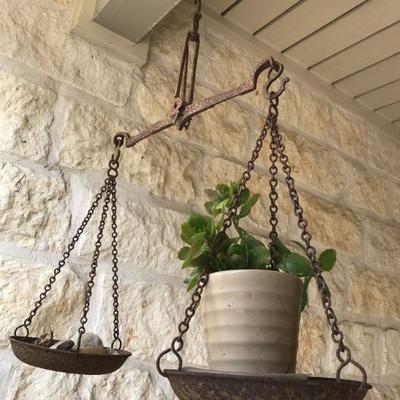 Antique French brass hanging scale.