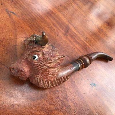 Meerschaum wood pipe with bull head. 