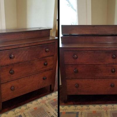 3 drawer chest of drawers with shaving caddy. Hardwood with dark stain measures 40â€w x 36â€h x 18 1/2d. $375