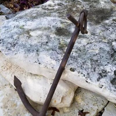 Authentic antique handmade cast iron maritime anchor (22