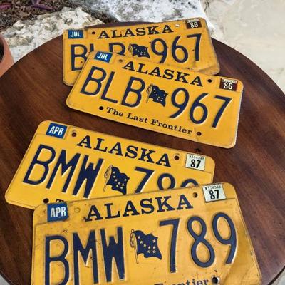 Alaska license plates. 1986 and 1987. $20 each pair.