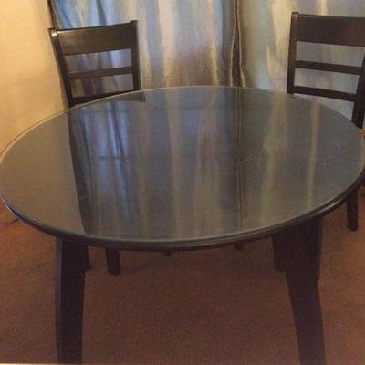KET053 Round Solid Wood Glass Top Dining Room Table