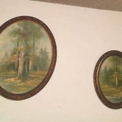KET003 Two Vintage Oval Tree Paintings