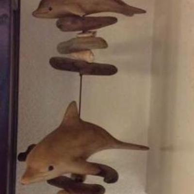 KET044 Dolphin Ceramic, Shell & Driftwood Wind Chime 