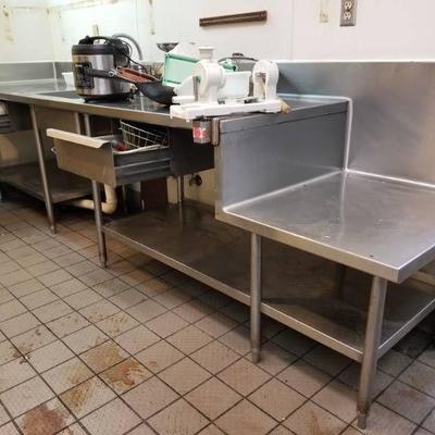 Stainless prep table with 1 sink 2 drawers and dro ...
