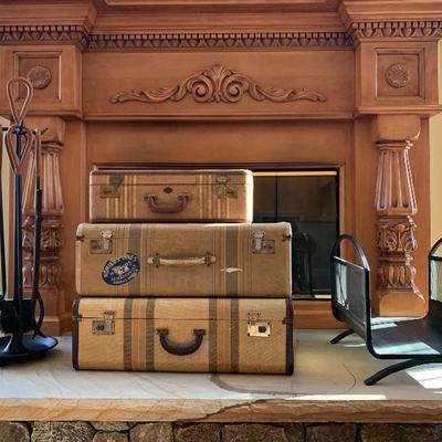 Vintage Suitcases, Leather Wrapped Fireplace Tools