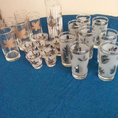 Variety of Bar Glasses with Leaf Motif