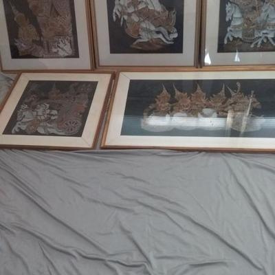 Framed Art from Thailand- 5 Pieces